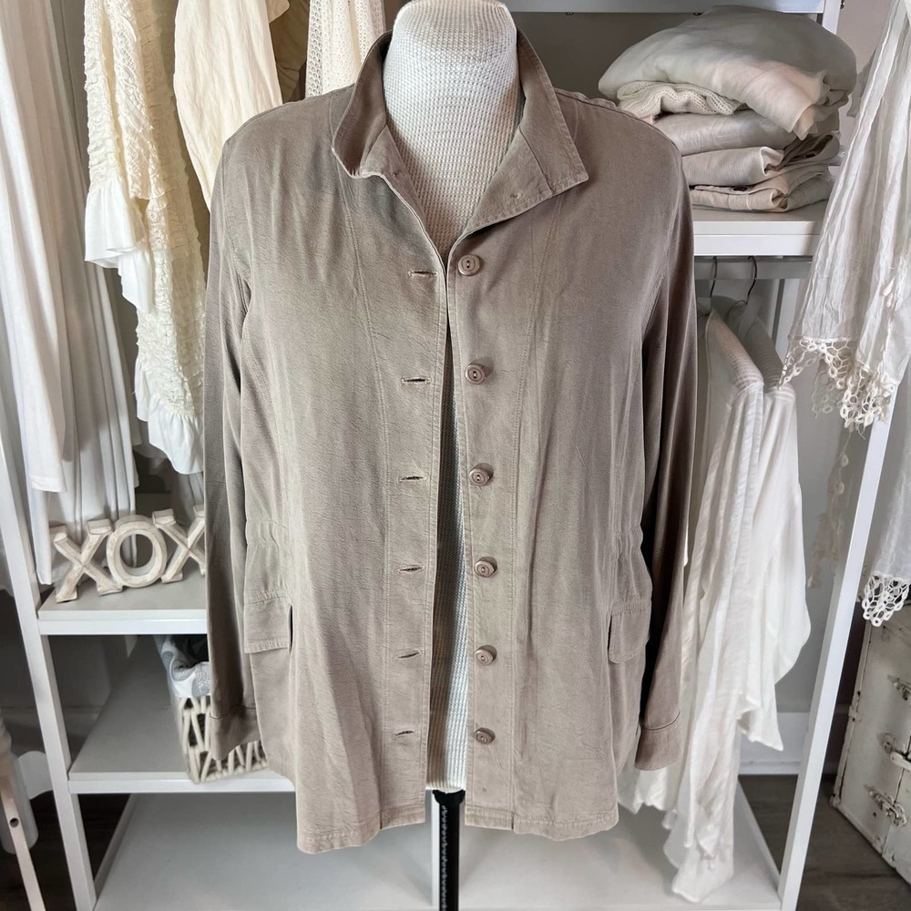 Tianella by Steve Barraza sz large khaki lagenlook jacket casual layering #1446